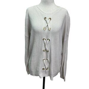 Michael Kors Cotton Blend Beige Lace Front Pullover Sweater Size L